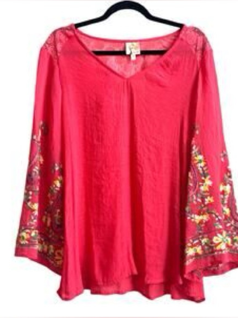 fig and flower Red Embroidered V-Neck Tunic